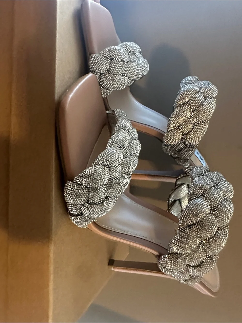 Steve Madden Pink Sandal Heels with Silver Braided Crystal Straps